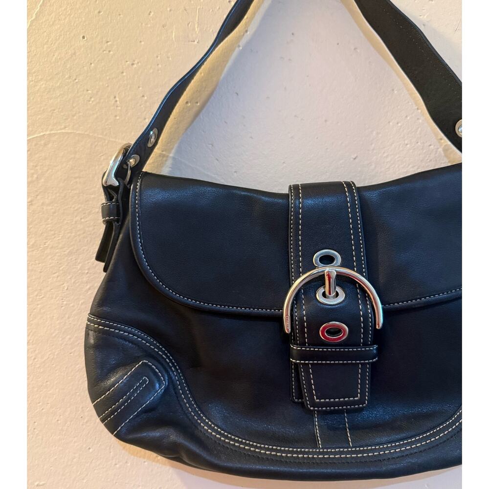 Coach Vintage Black Shoulder Soho Soft Leather Flap Bag Silver metal - Picture 2 of 13